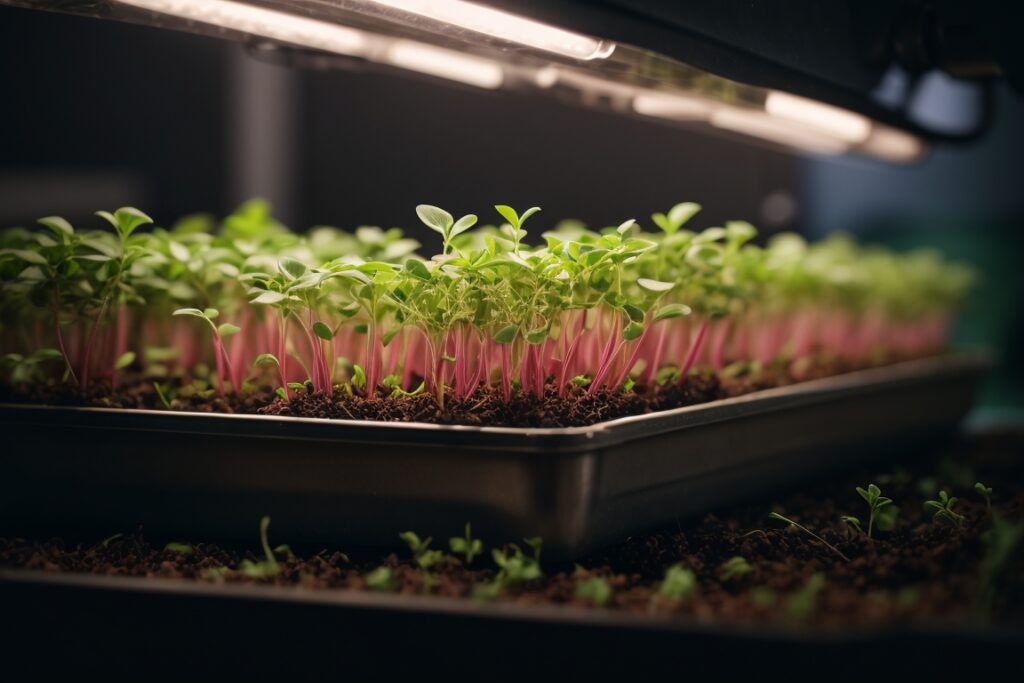 Microgreen Seedlings Under Grow Light