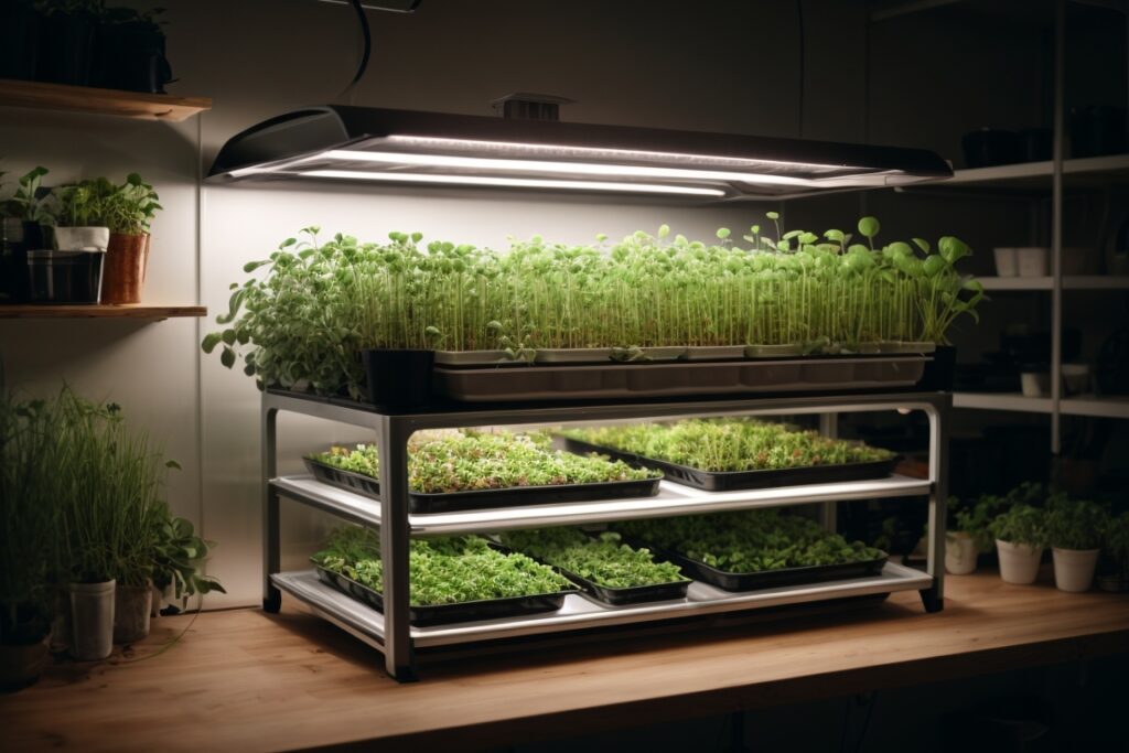 Microgreen Trays On Shelves